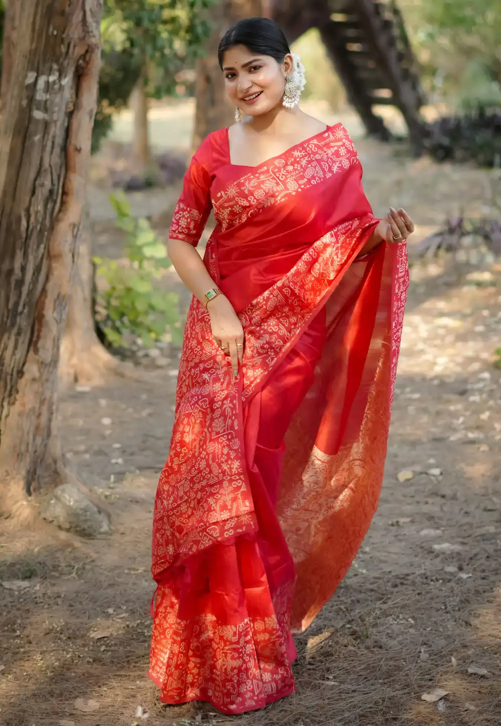Red Raw Silk Saree With Blouse 317693