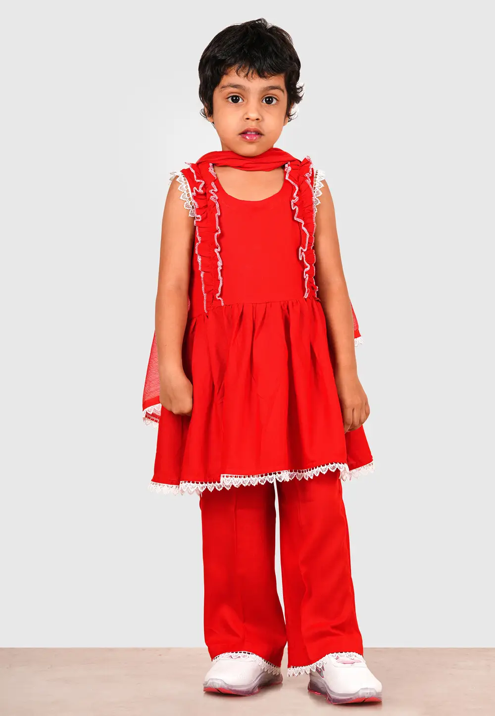 Red Rayon Girls Palazzo Suit 335715