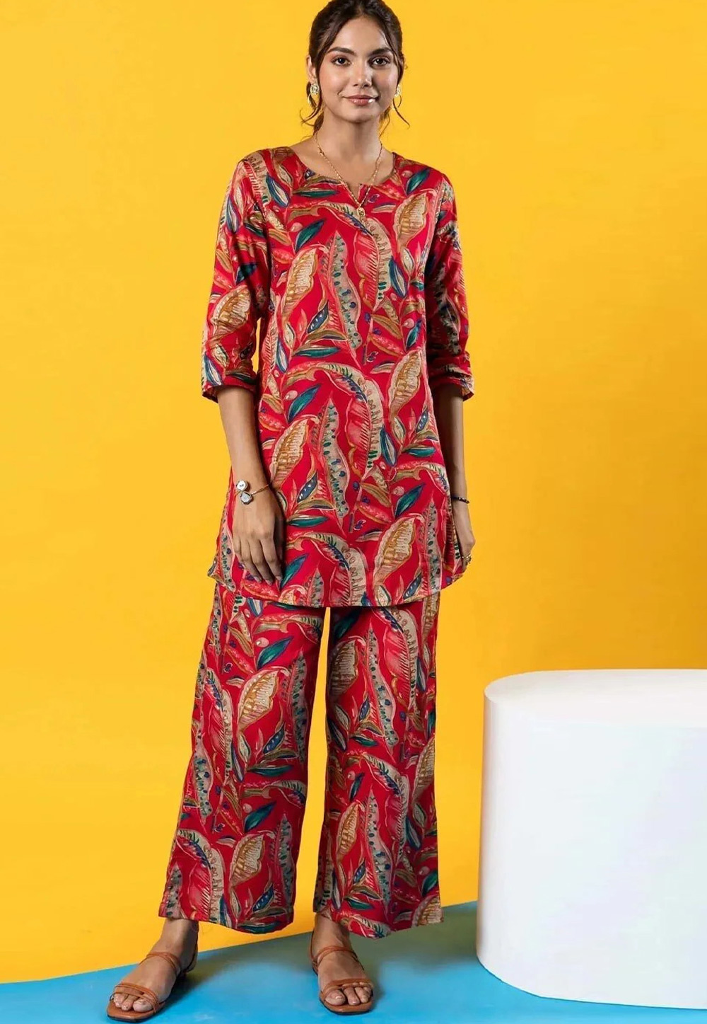 Red Rayon Kurta Set With Palazzo 312221