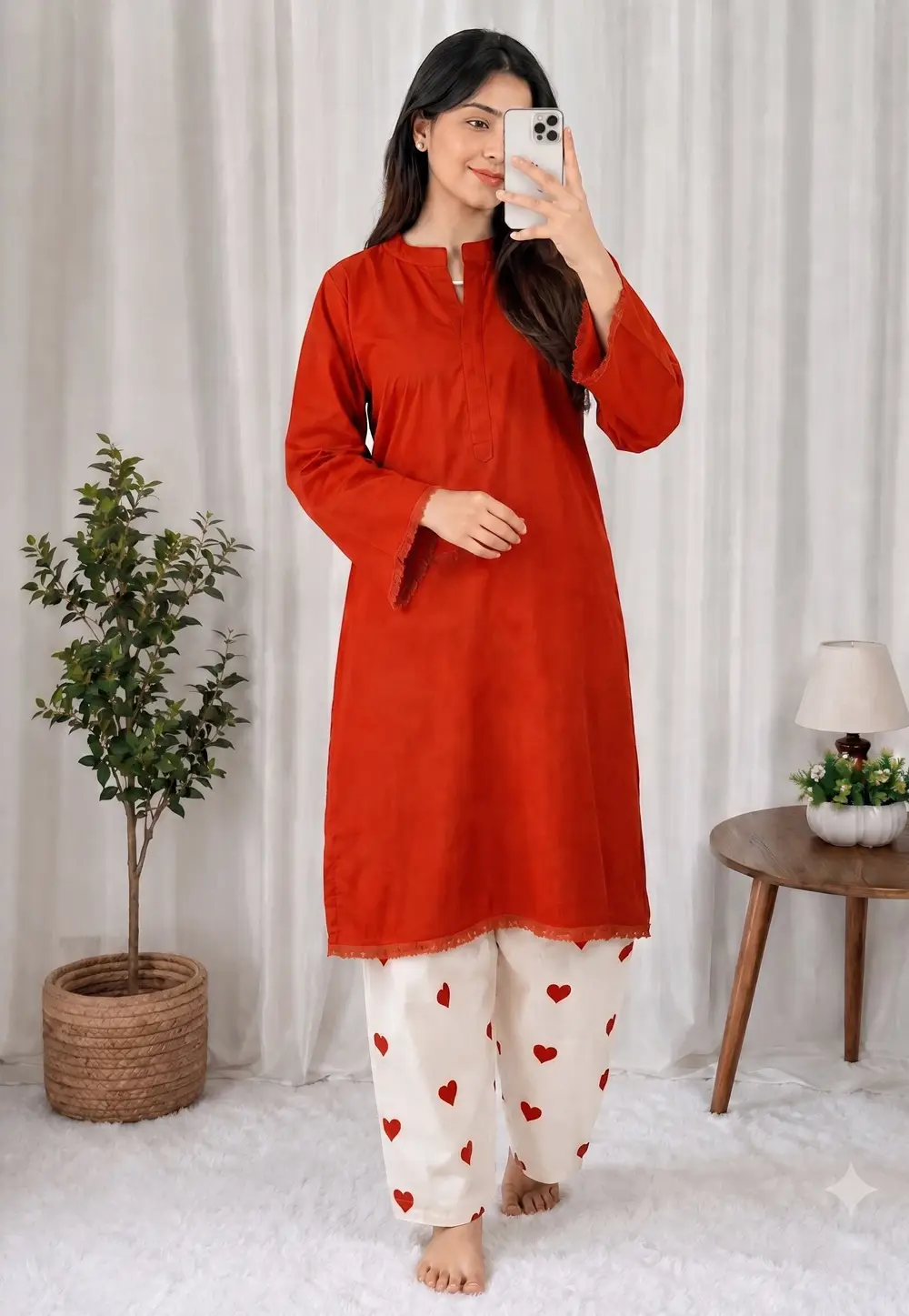 Red Rayon Kurta Set With Palazzo 333630