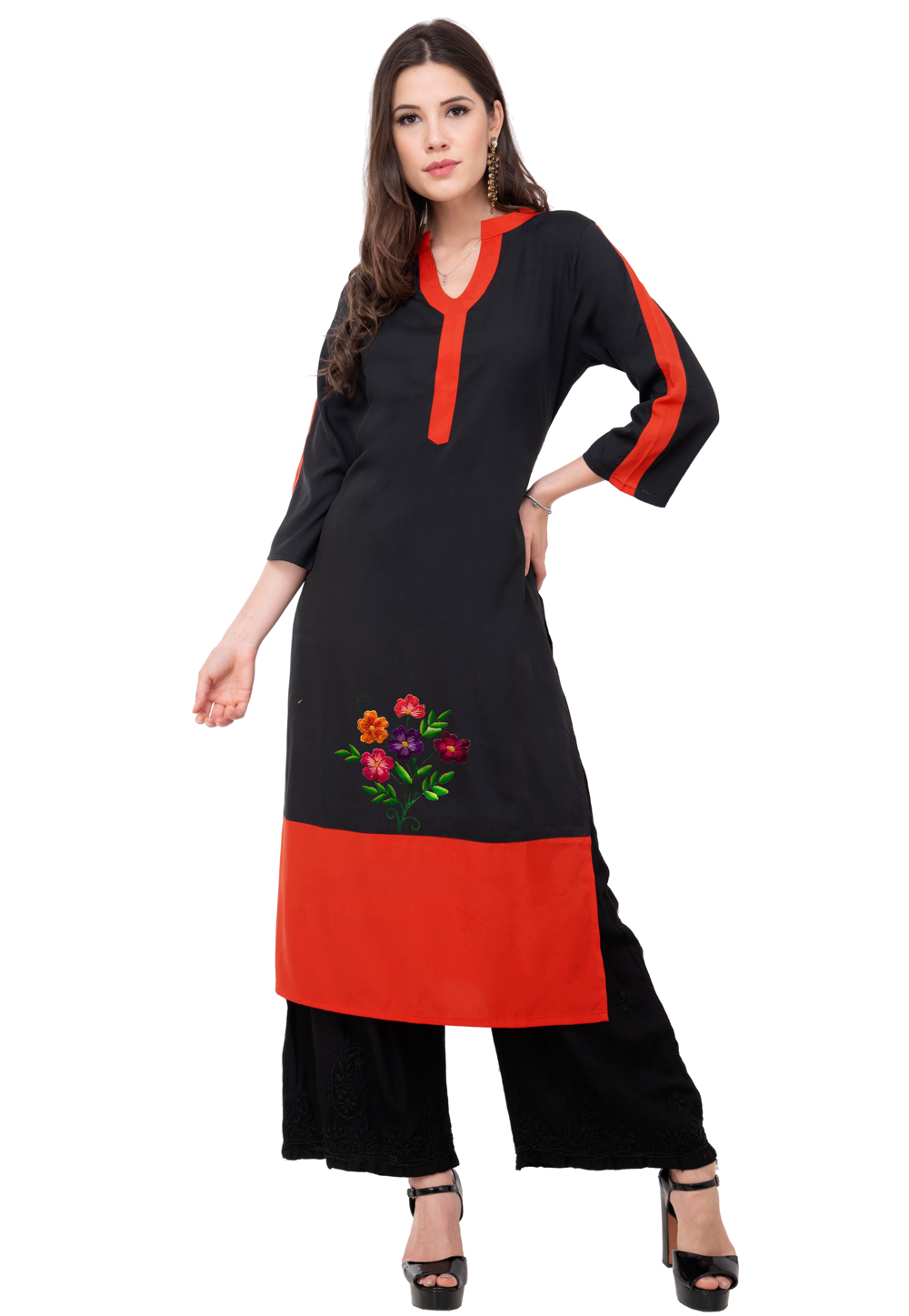 Red Rayon Kurta Set With Palazzo 306808