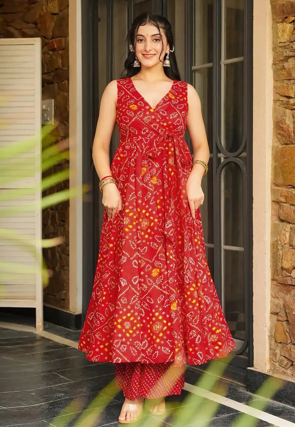 Red Rayon Kurta Set With Palazzo 313600