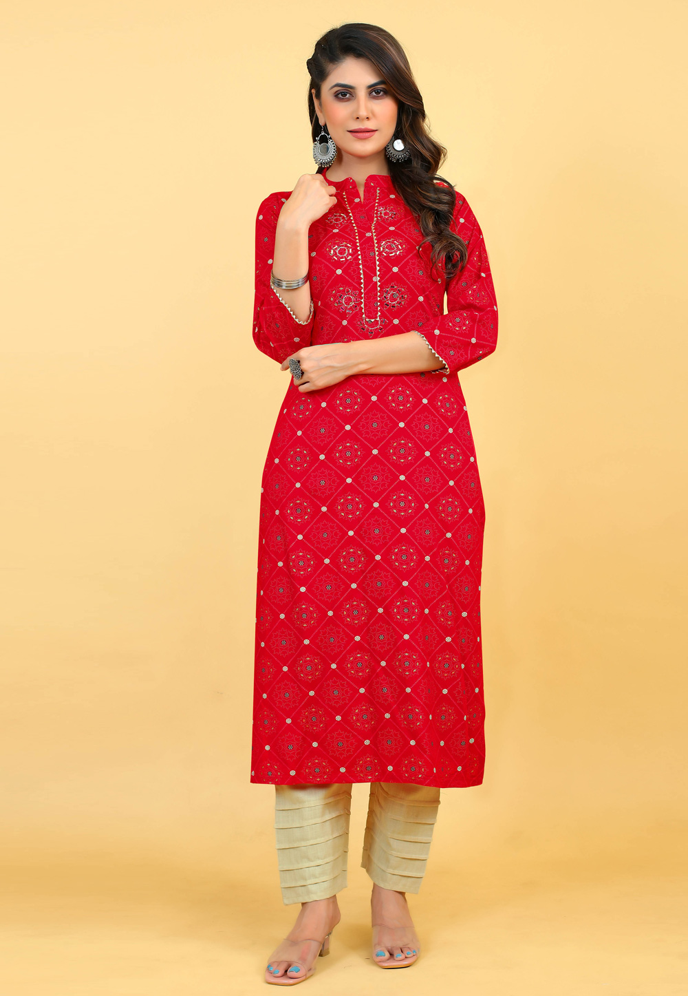 Red Rayon Long Tunic 285455