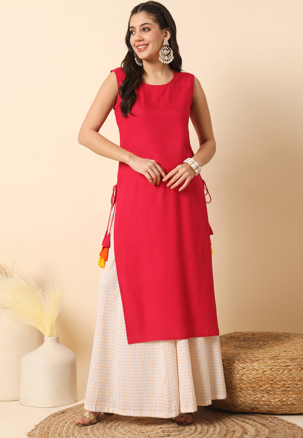 Red Rayon Long Tunic 308657