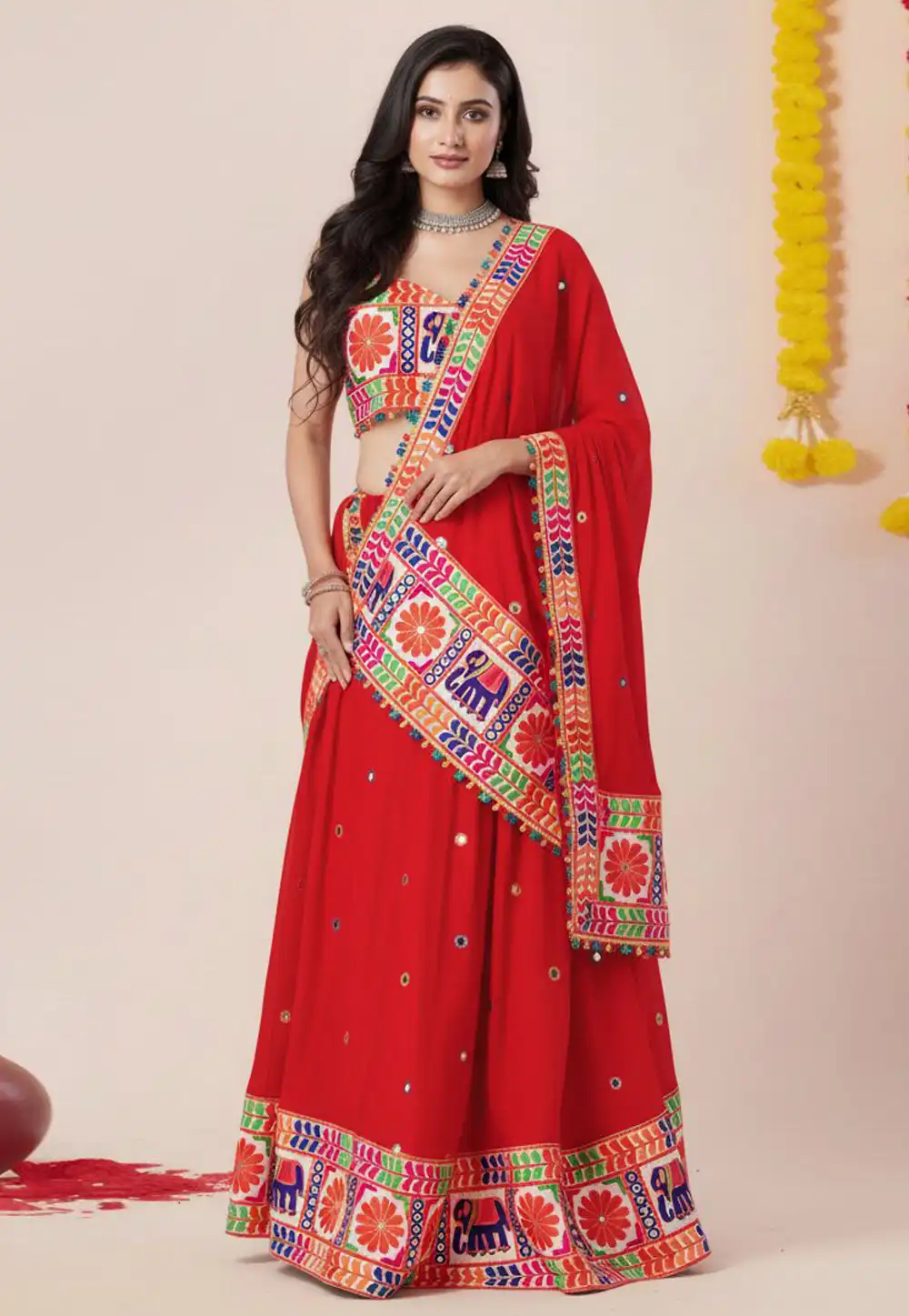 Red Rayon Navratri Chaniya Choli 327969
