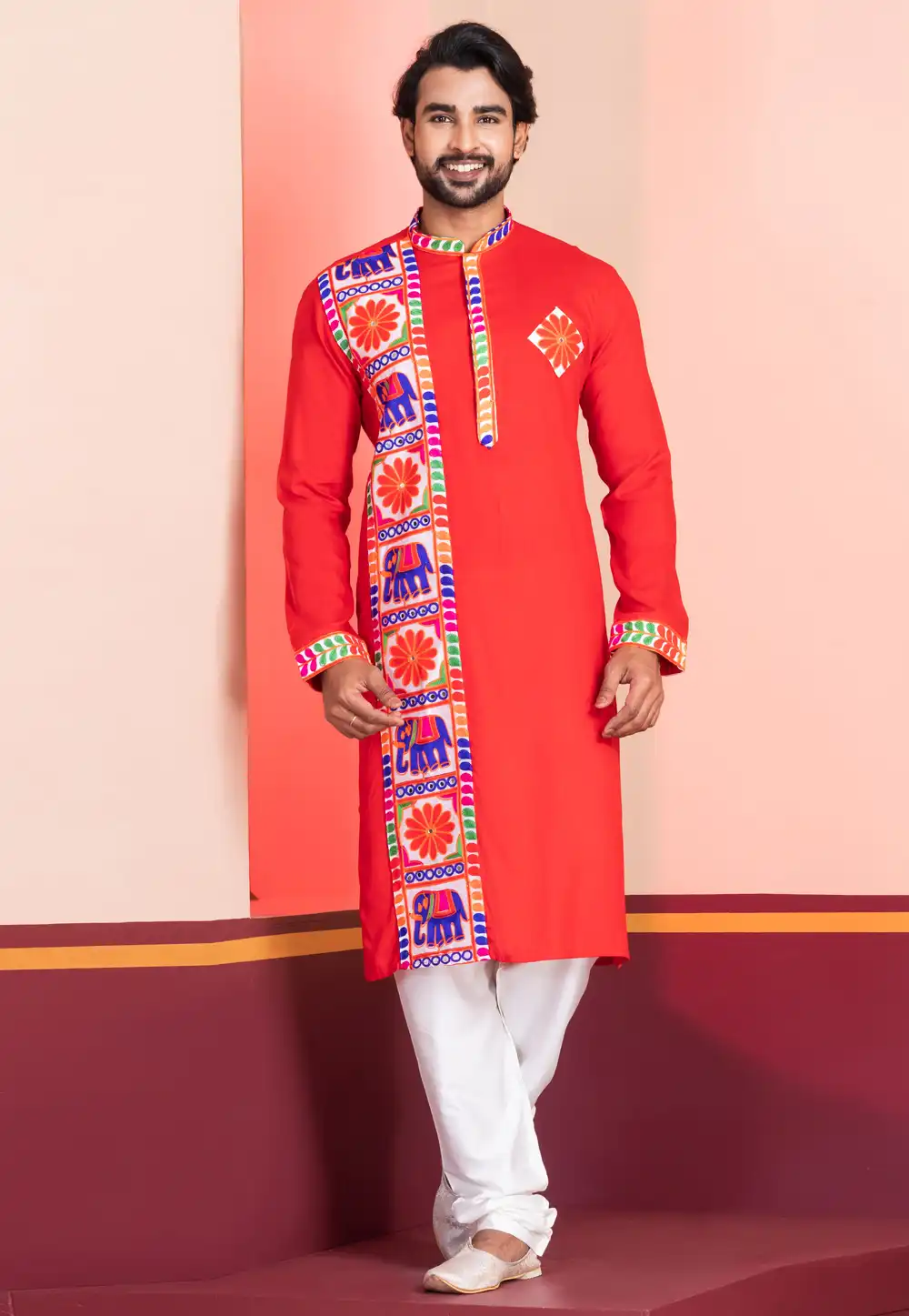 Red Rayon Navratri Kurta Pajama 315572