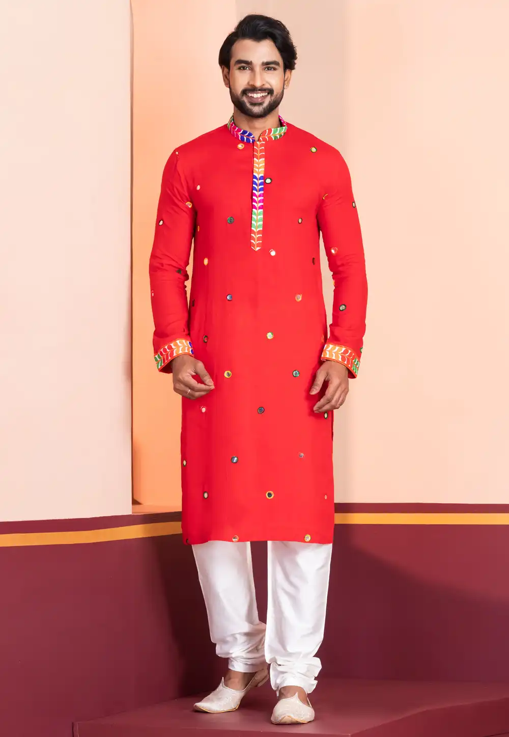 Red Rayon Navratri Kurta Pajama 315583