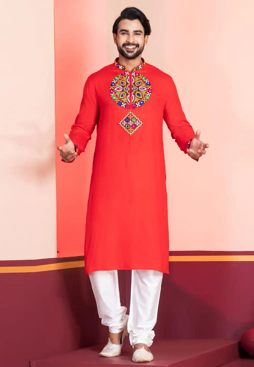Red Rayon Navratri Kurta Pajama 315588
