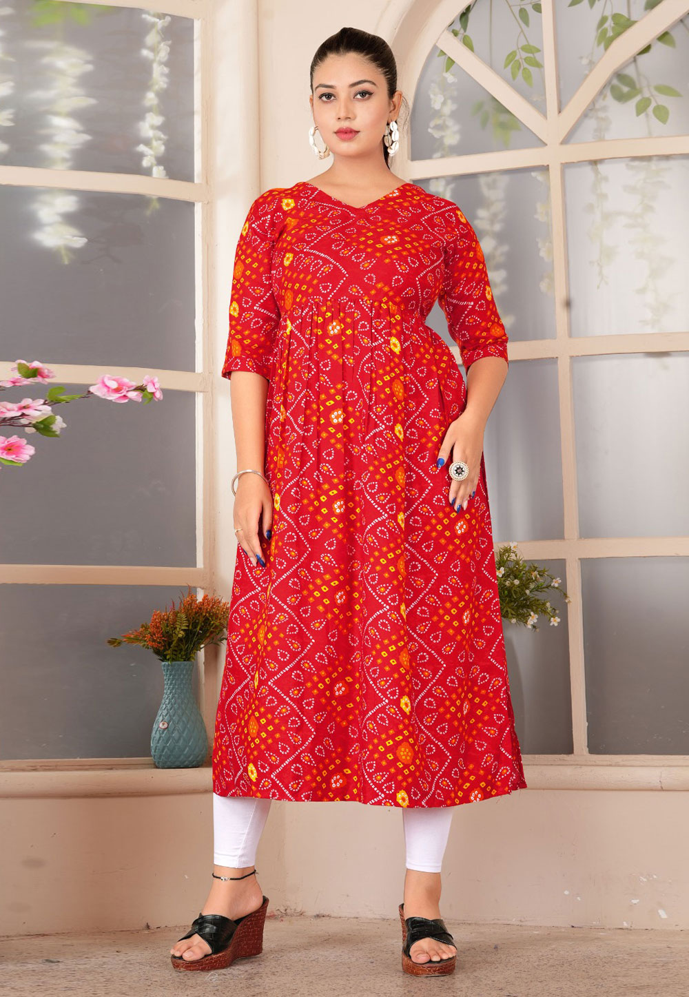 Red Rayon Printed Long Tunic 312733