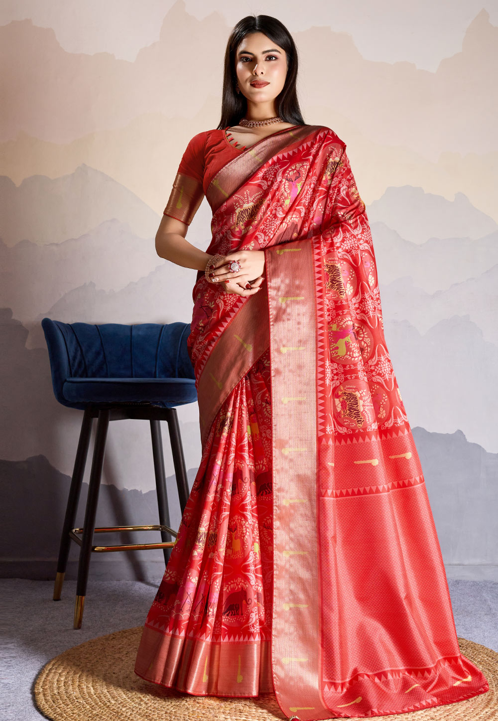 Red Satin Saree With Blouse 308244