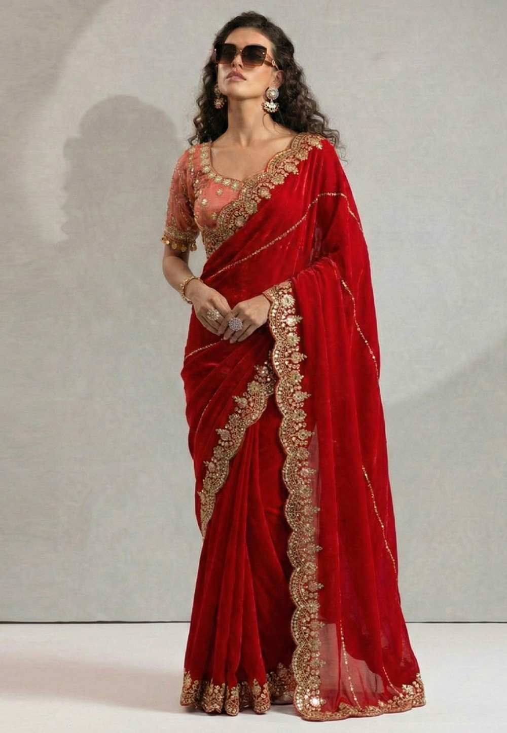 Red Satin Saree With Blouse 330095