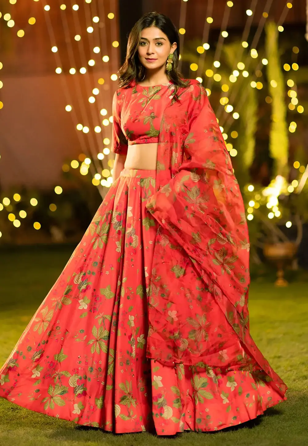 Red Satin Silk Floral Lehenga choli 333547