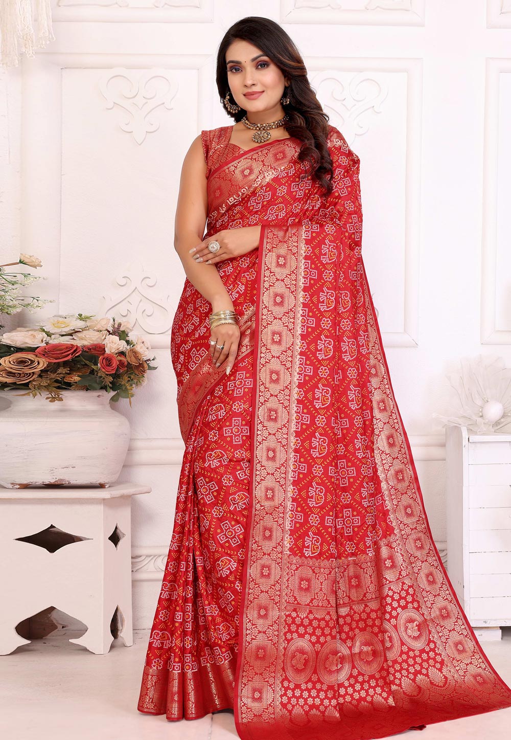 Red Satin Silk Saree With Blouse 319147