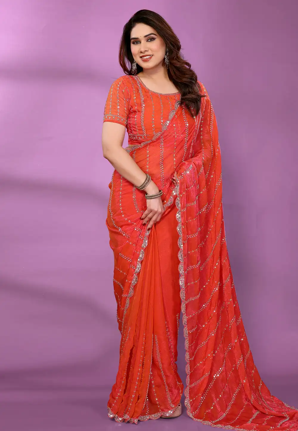 Red Satin Silk Saree With Blouse 329053