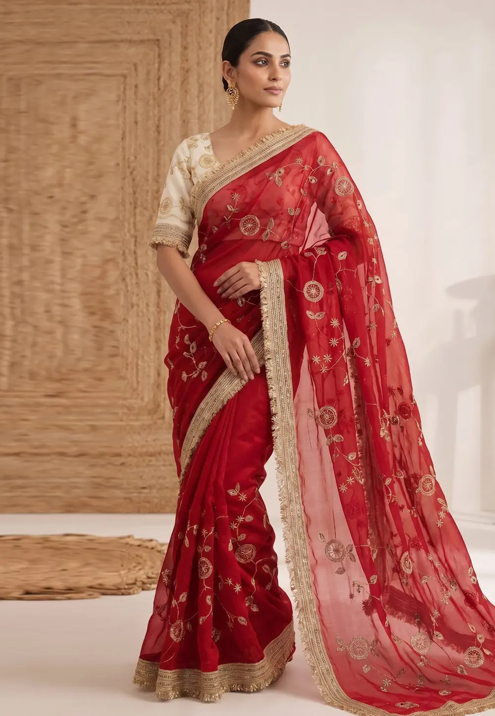 Red Satin Silk Saree With Blouse 333653