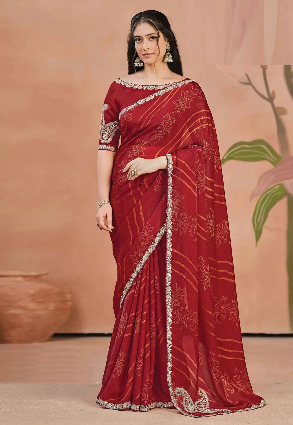 Red Satin Silk Saree With Blouse 333506