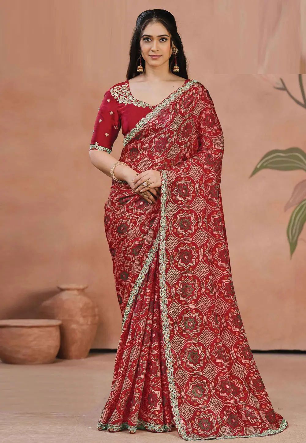 Red Satin Silk Saree With Blouse 333508