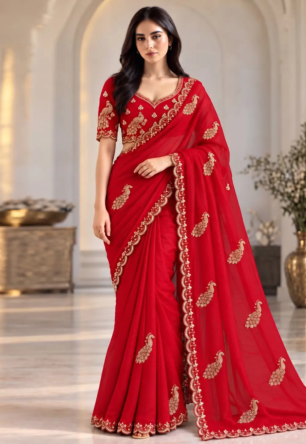 Red Satin Silk Saree With Blouse 337171