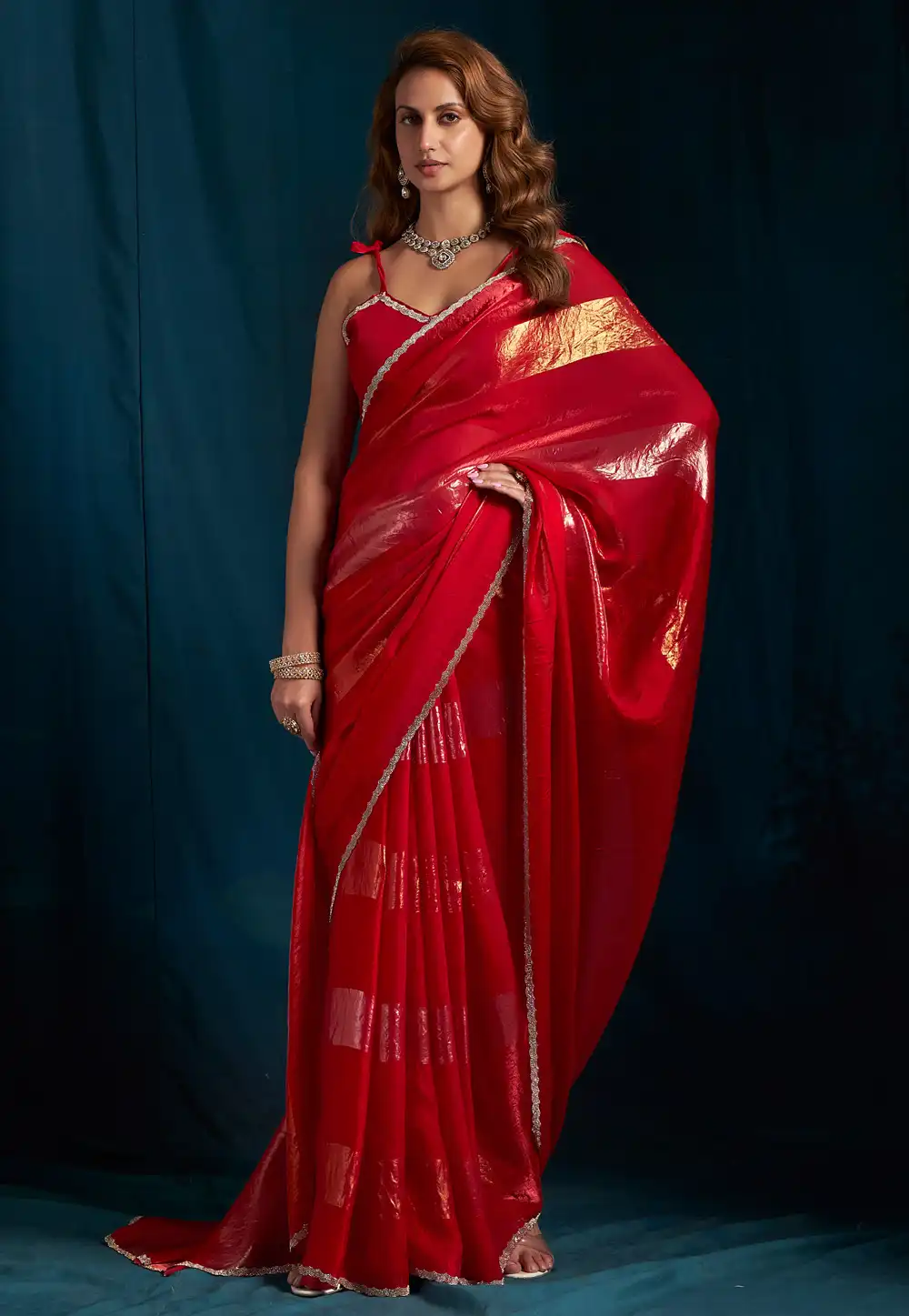 Red Satin Silk Saree With Blouse 328087