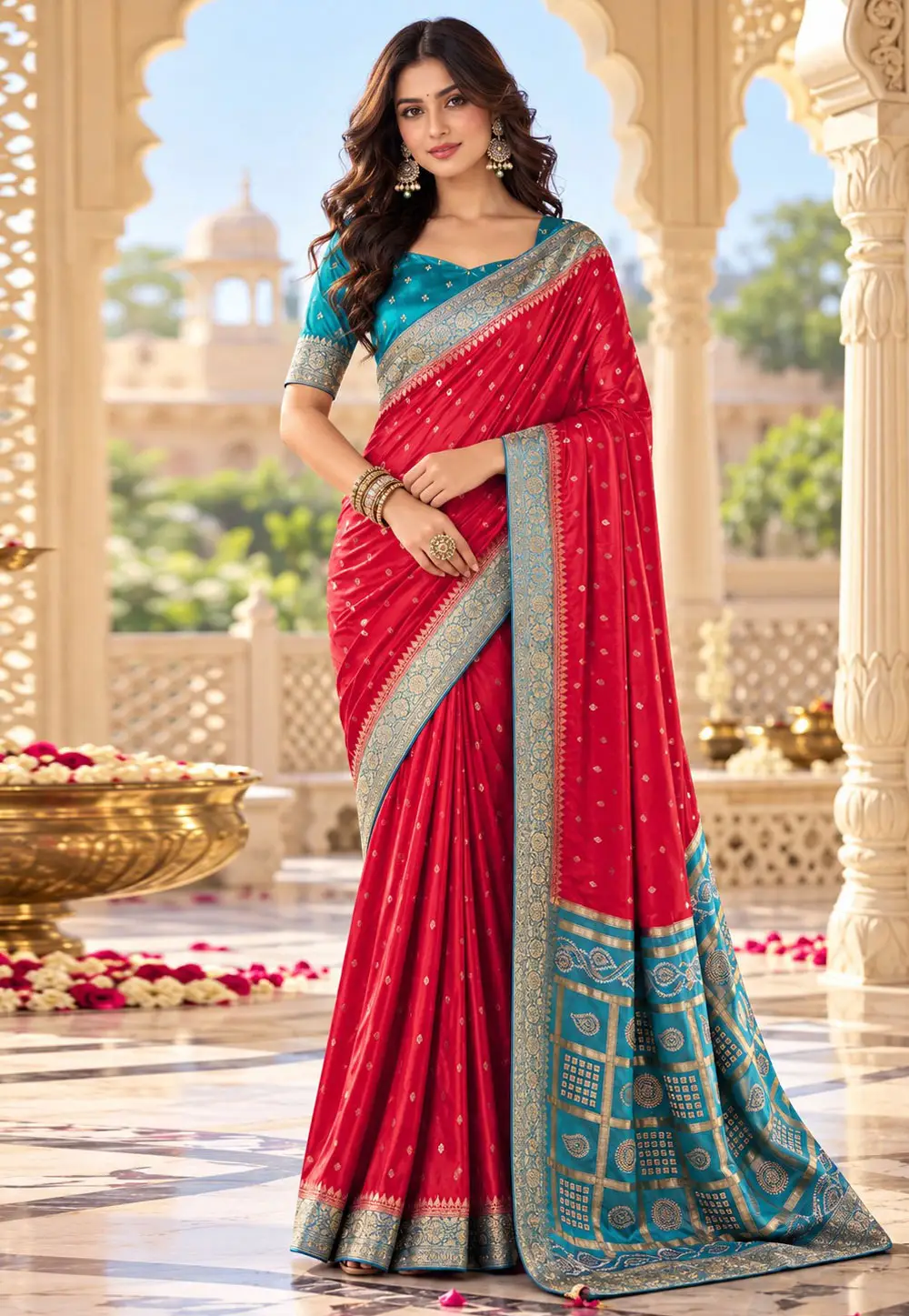 Red Satin Silk Saree With Blouse 336231