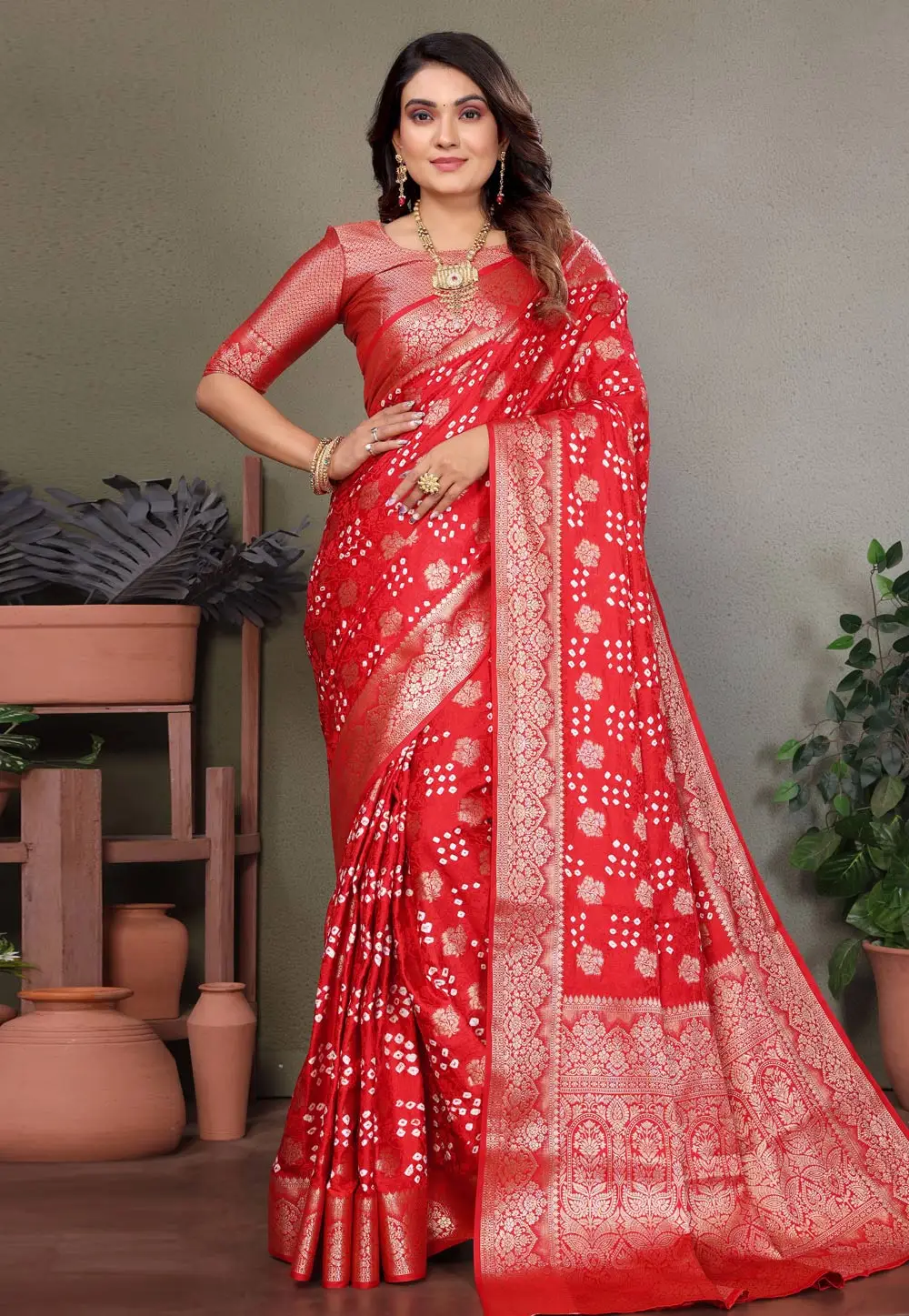 Red Satin Silk Saree With Blouse 336315