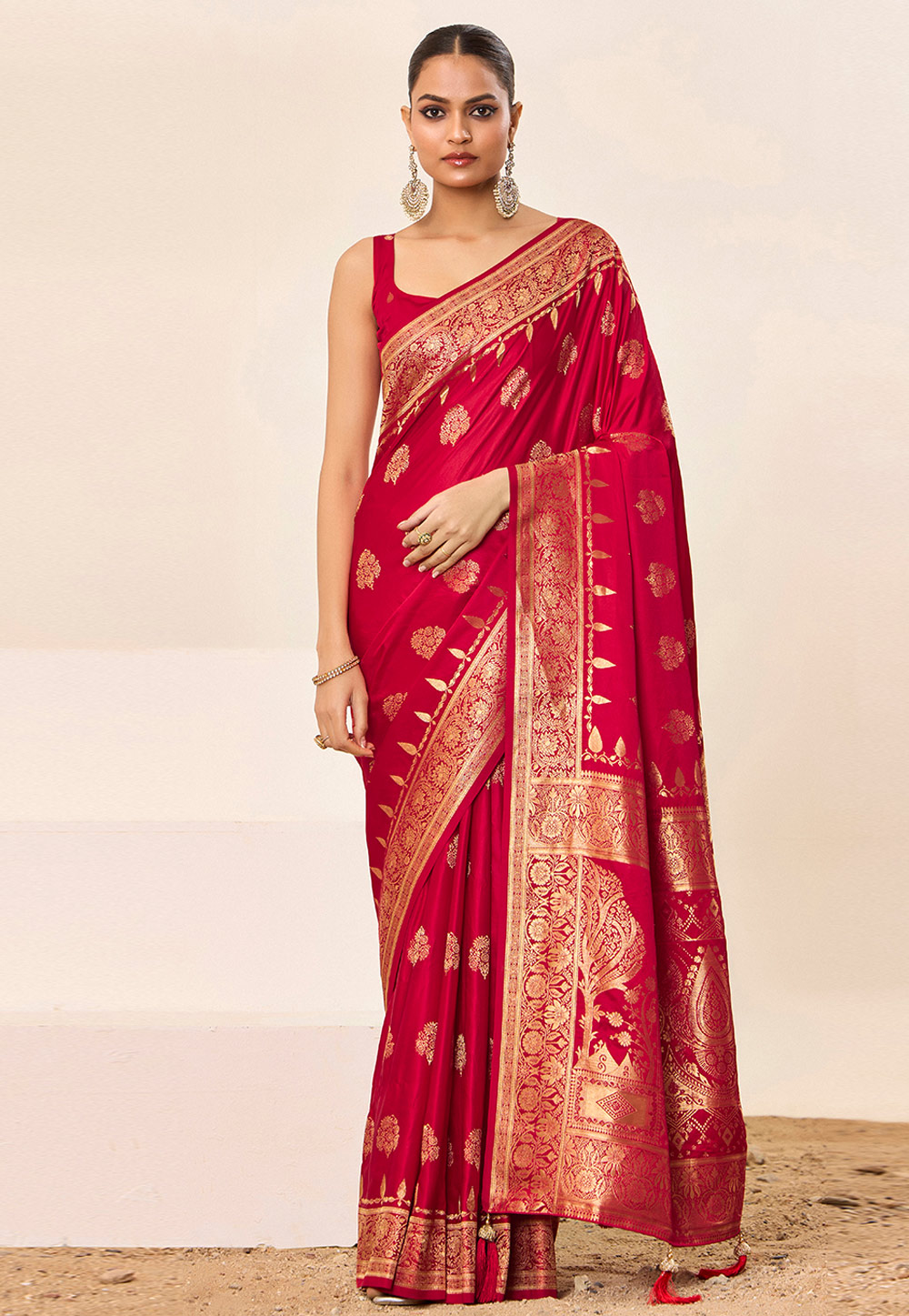 Red Satin Silk Saree With Blouse 311281