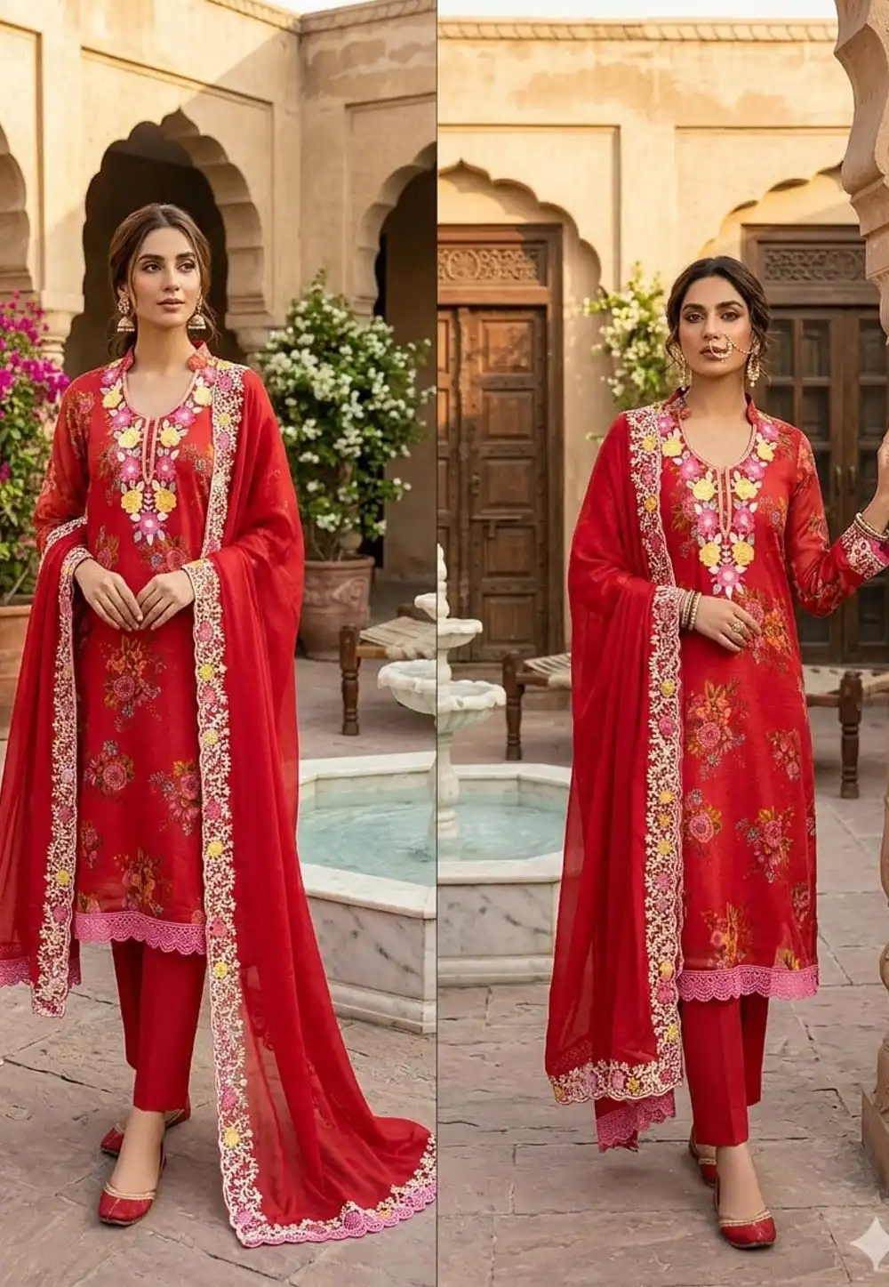 Red Shimmer Pant Style Suit 330616