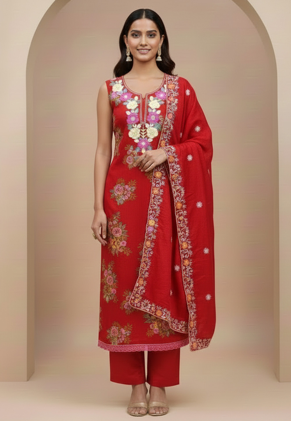 Red Shimmer Straight Suit 322591