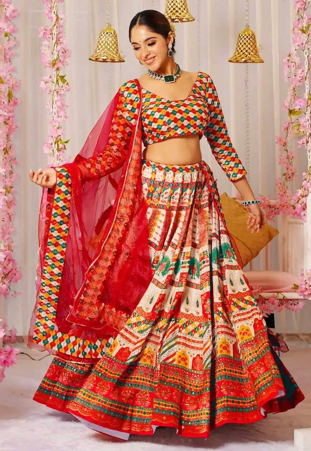 Red Silk A Line Lehenga Choli 315813