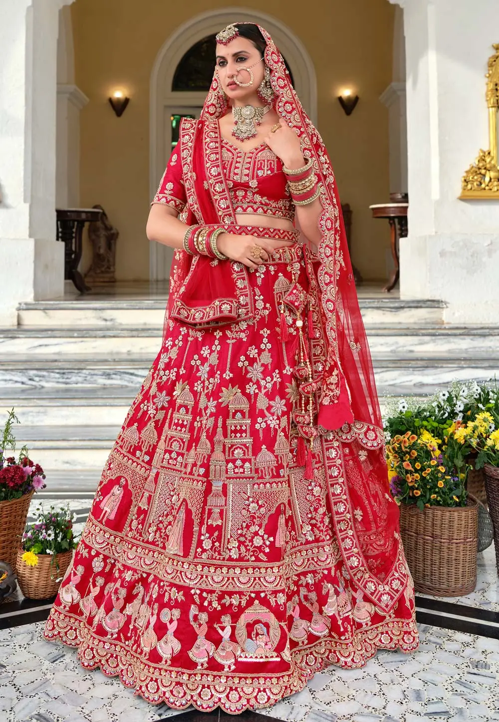 Red Silk Bridal Lehenga Choli 336070