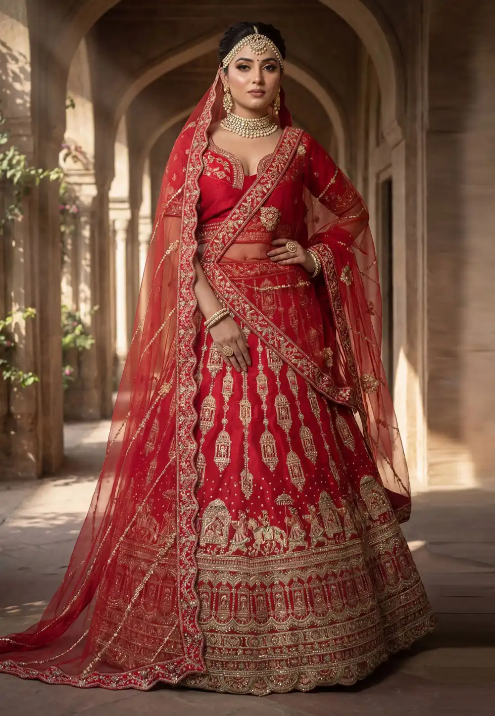 Red Silk Bridal Lehenga Choli 328146