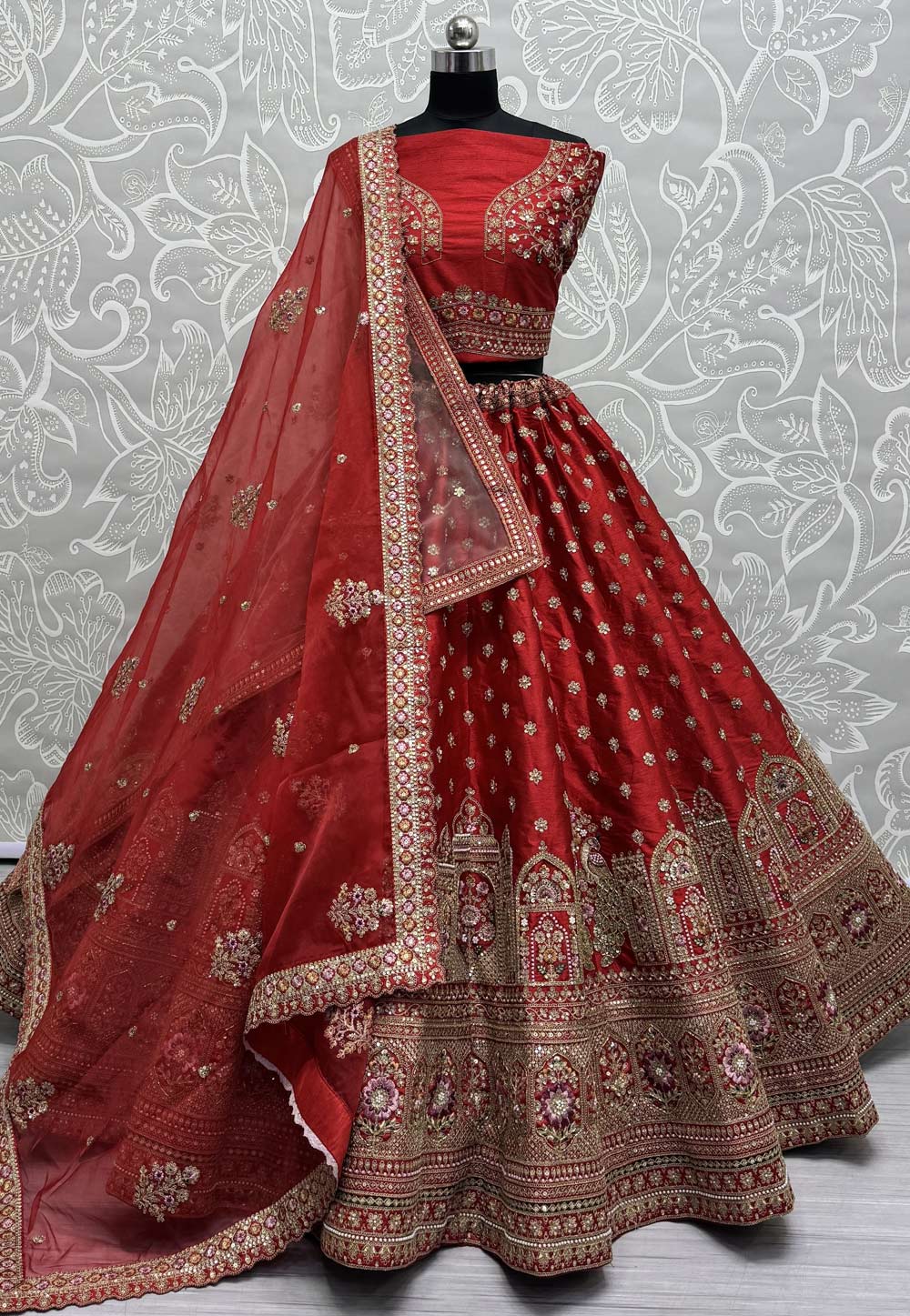 Red Silk Bridal Lehenga Choli 307458