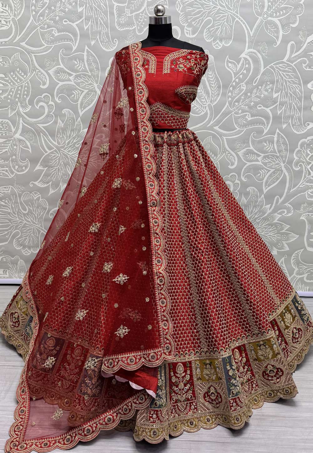 Red Silk Bridal Lehenga Choli 307462