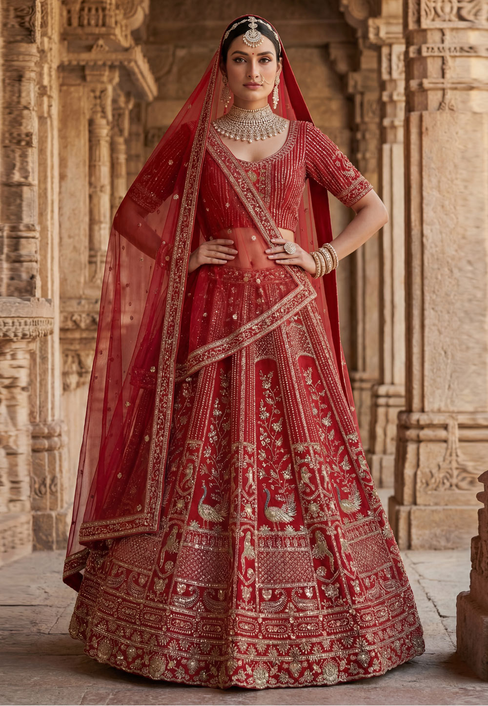 Red Silk Bridal Lehenga Choli 325580