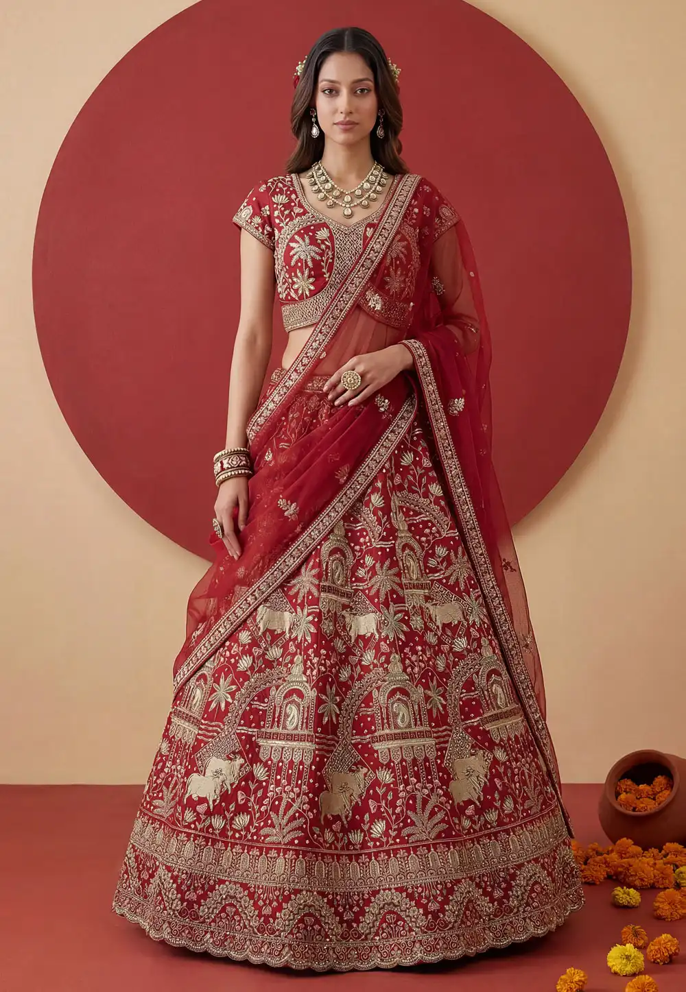 Red Silk Bridal Lehenga Choli 325313