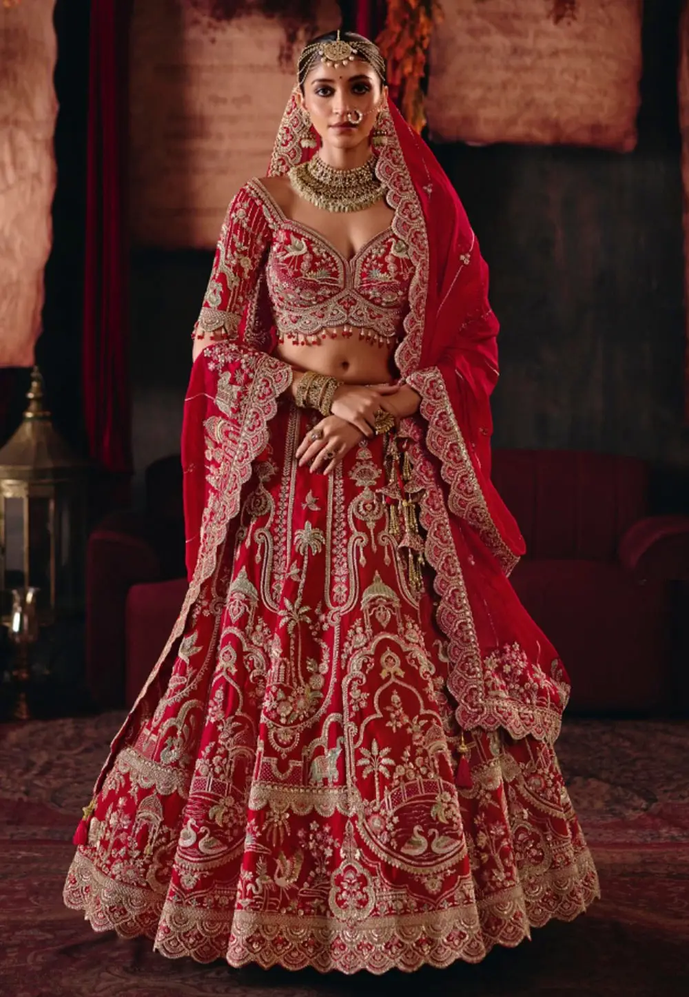 Red Silk Bridal Lehenga Choli 336095