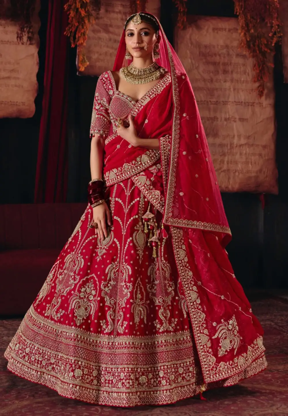 Red Silk Bridal Lehenga Choli 336096