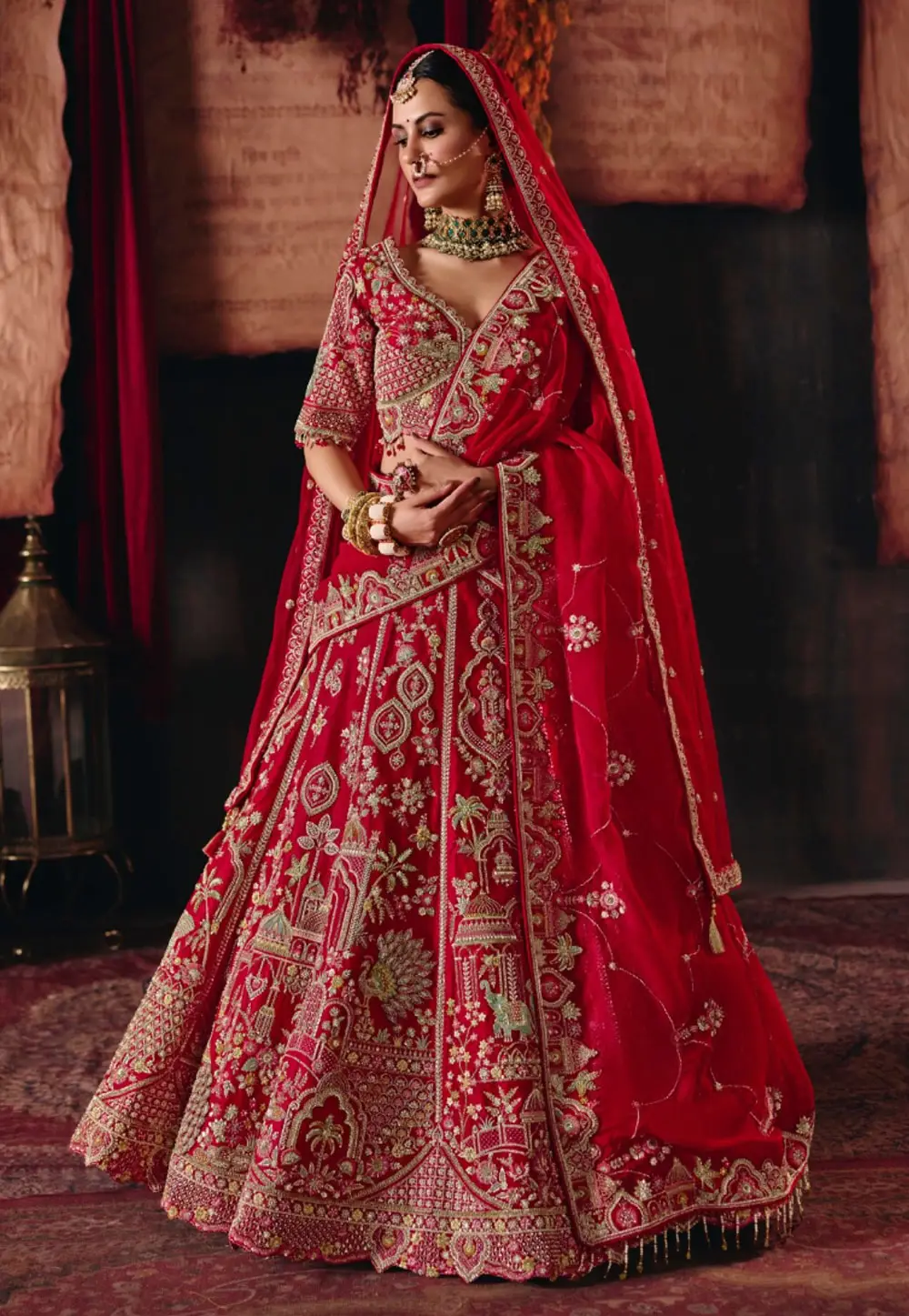 Red Silk Bridal Lehenga Choli 336099