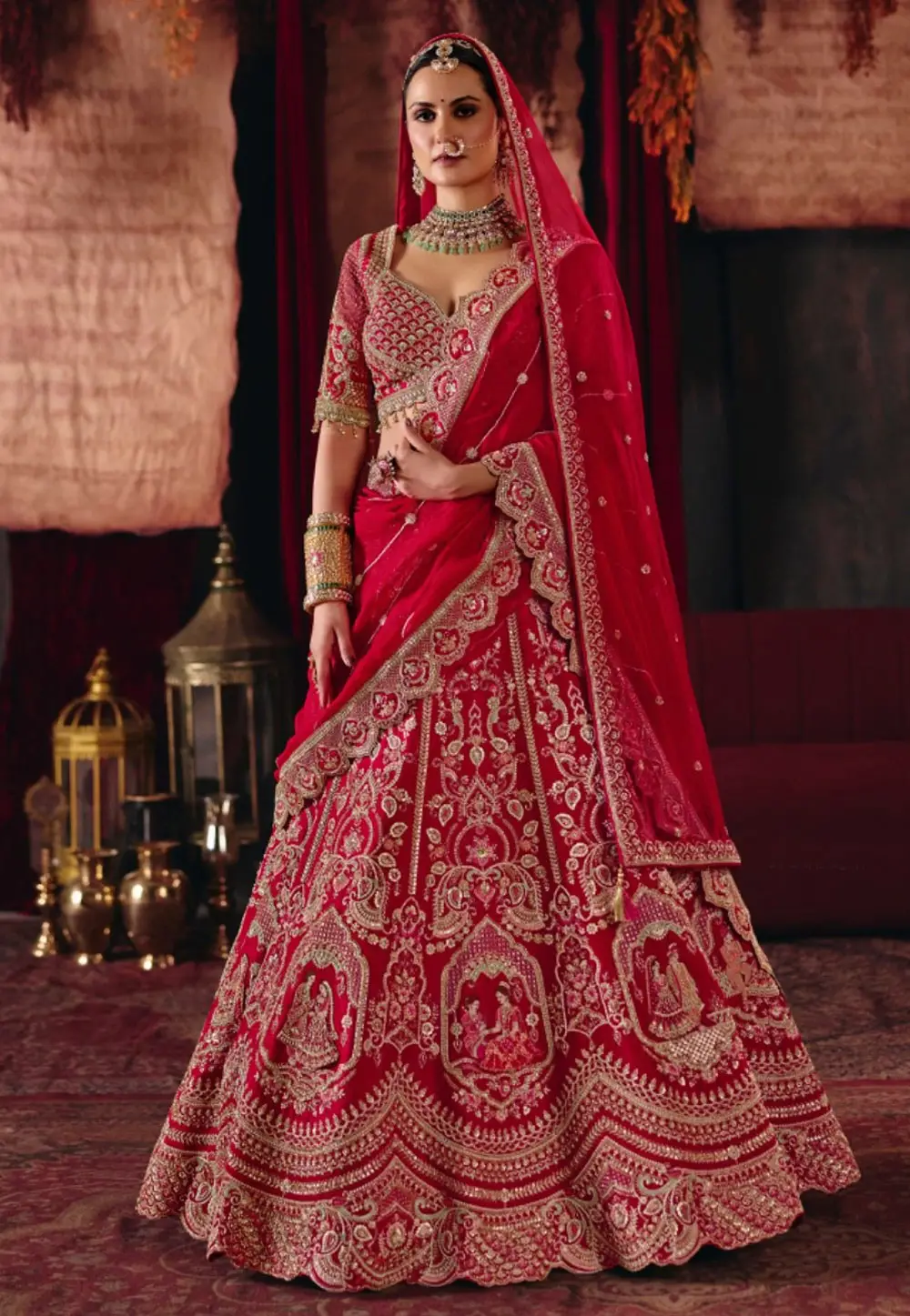 Red Silk Bridal Lehenga Choli 336101