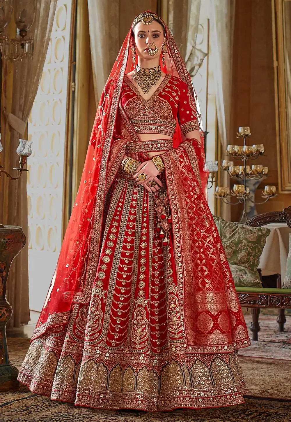 Red Silk Bridal Lehenga Choli 317315