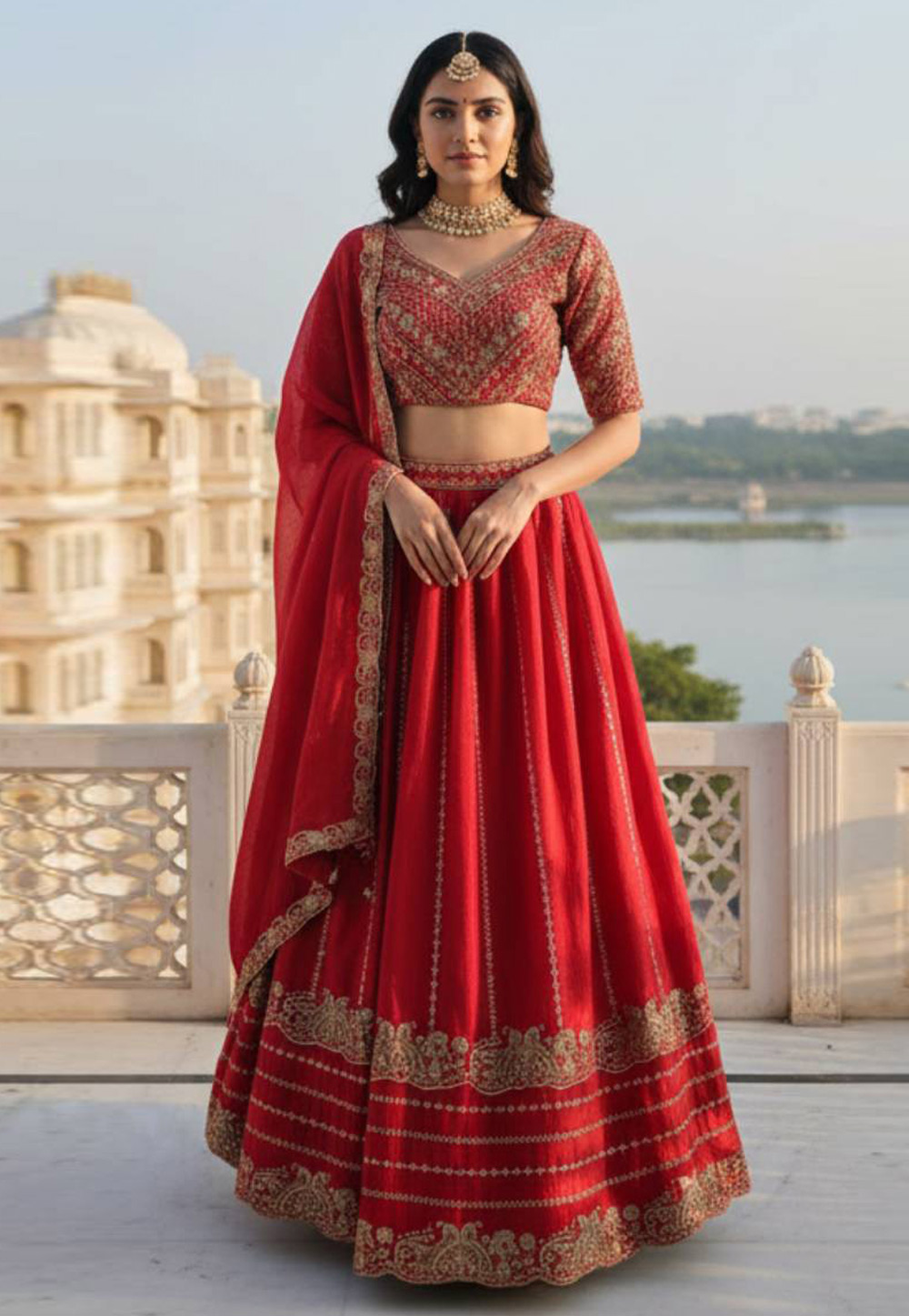 Red Silk Circular Lehenga Choli 329216