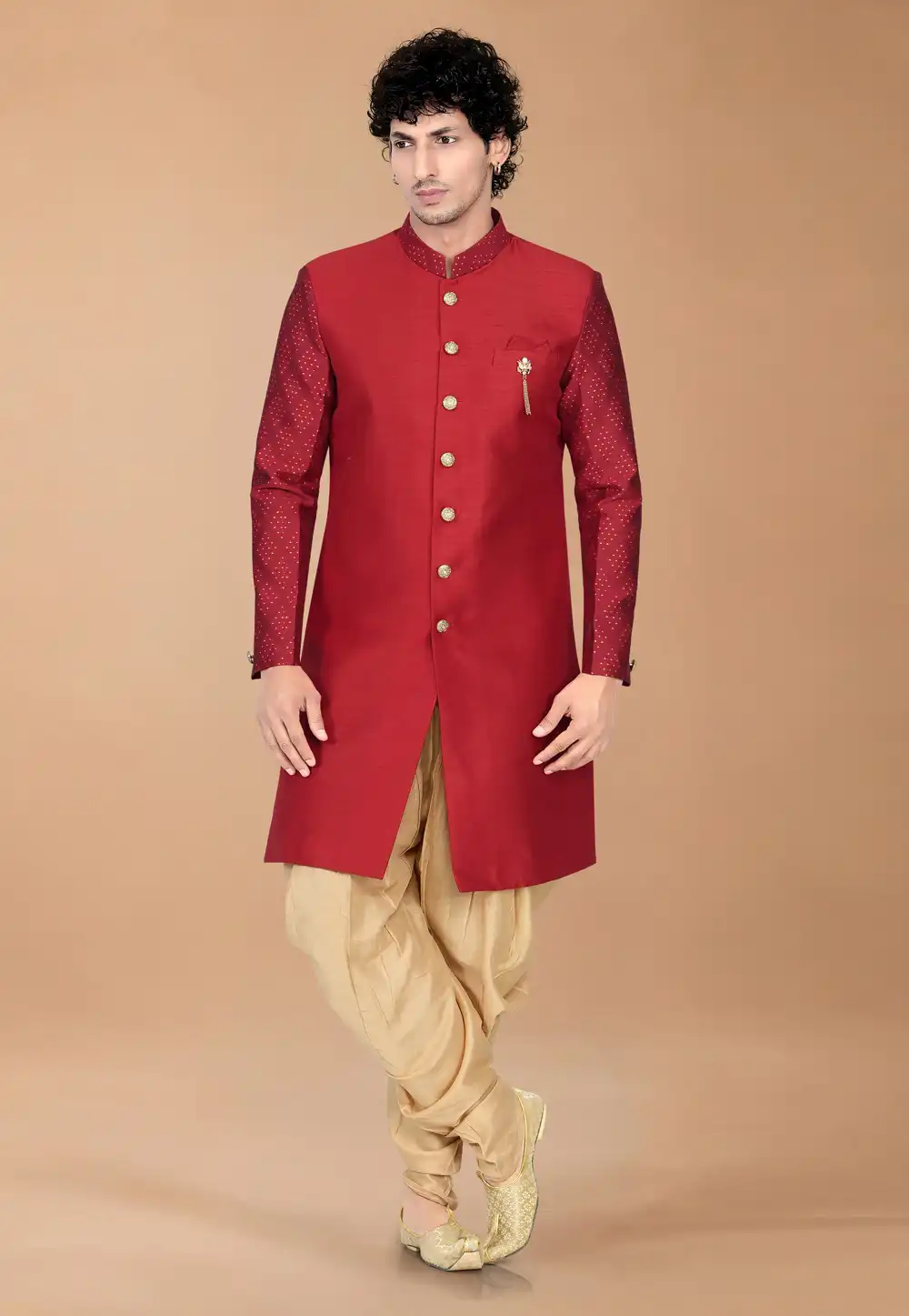 Red Silk Indo Western Suit 329890