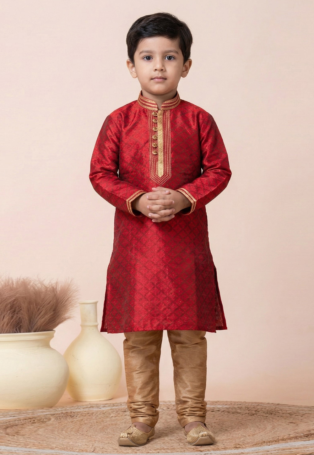 Red Silk Kids Kurta Pajama 322268