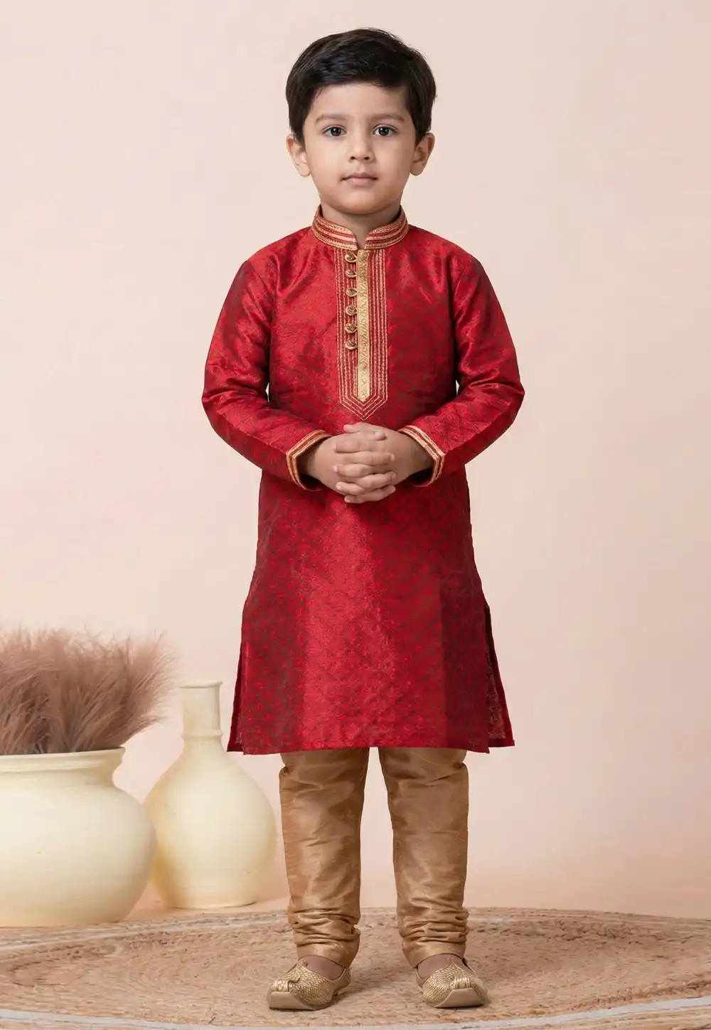 Red Silk Kids Kurta Pajama 322268