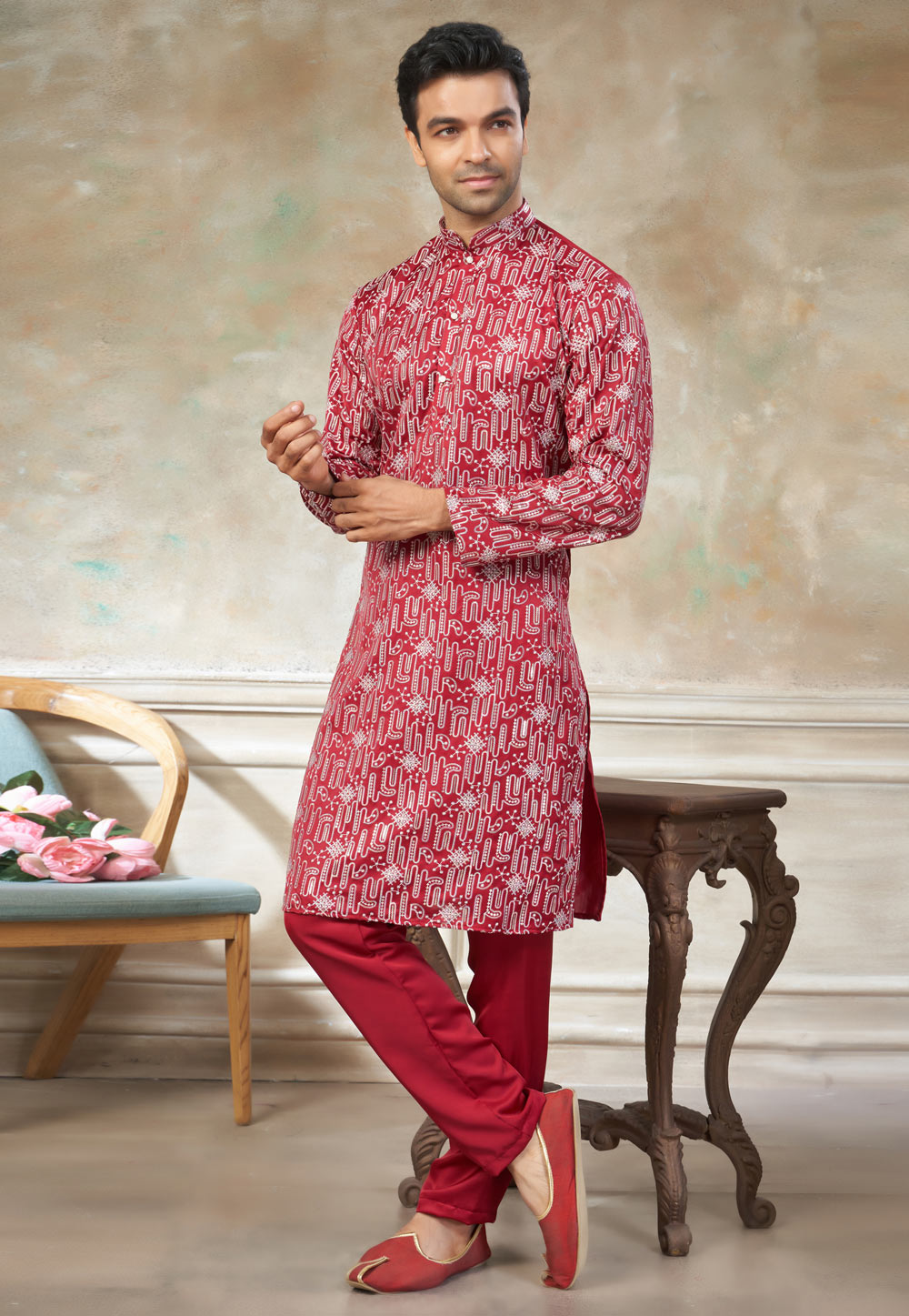 Red Silk Kurta Pajama 325989