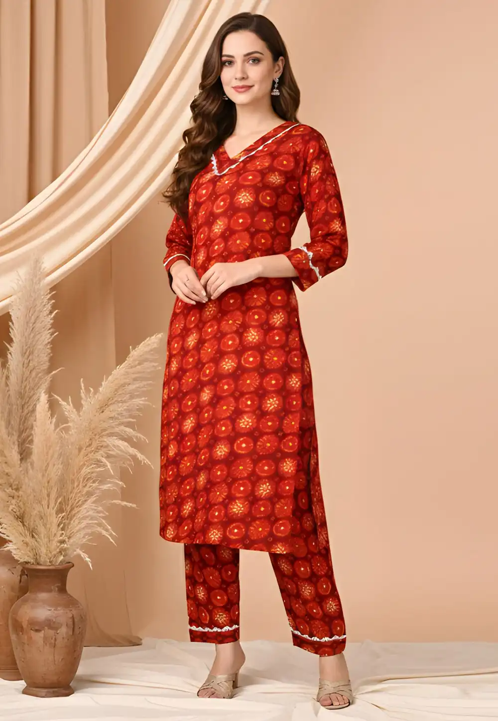 Red Silk Kurta Set With Pant 330617