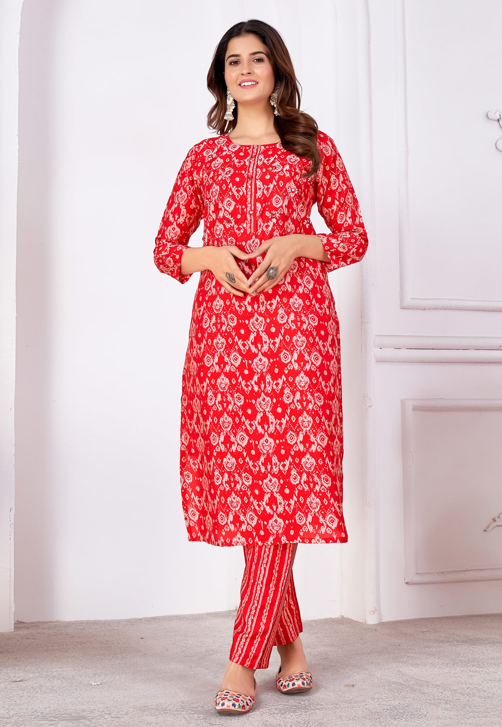 Red Silk Kurta Set With Pent 283000