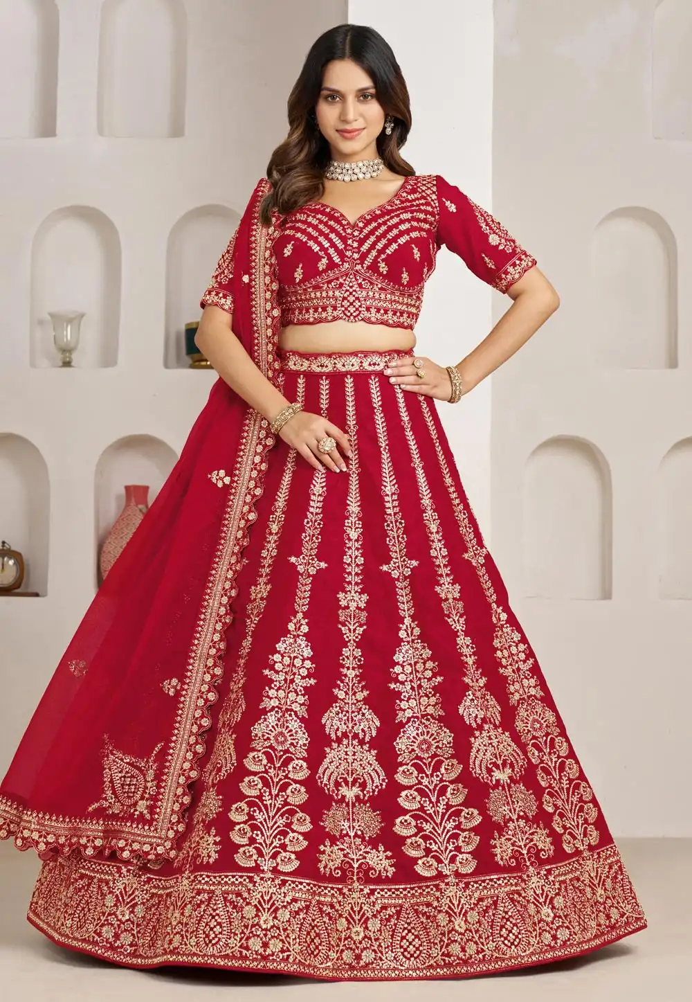 Red Silk Lehenga Choli For Wedding 329394
