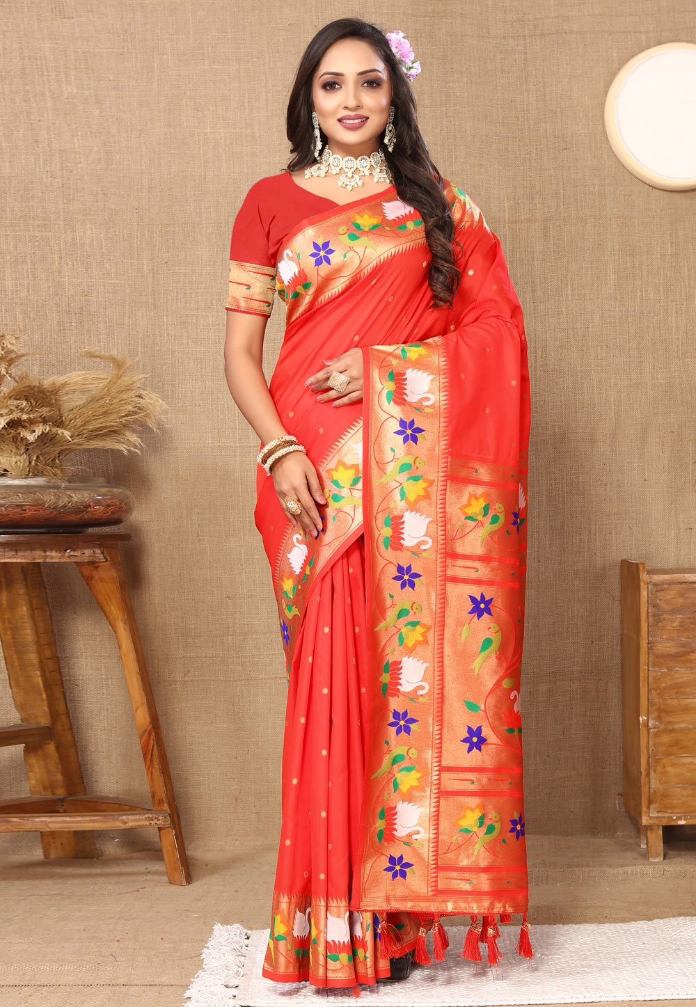 Red Silk Paithani Saree 308359