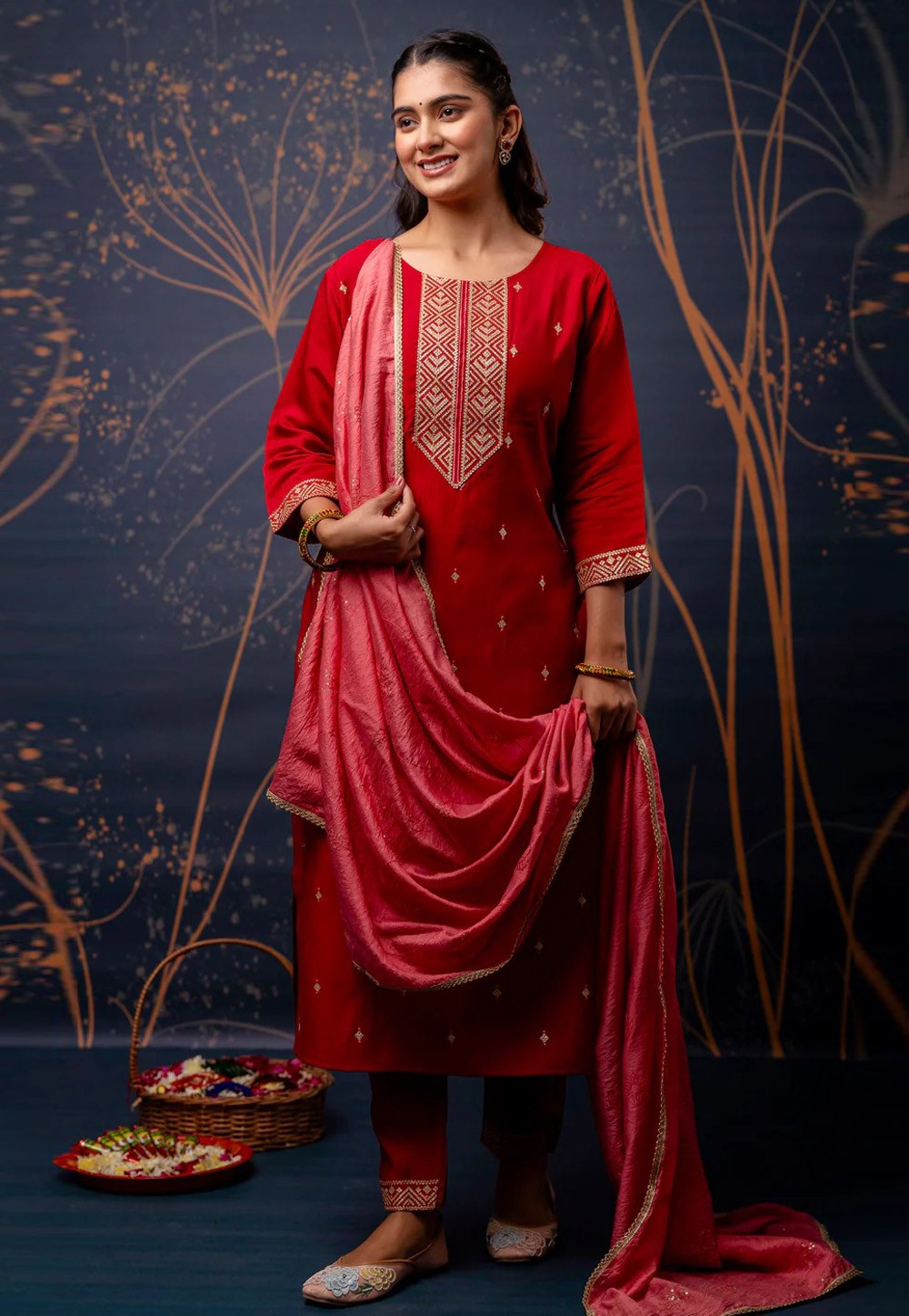 Red Silk Readymade Pakistani Suit 309179